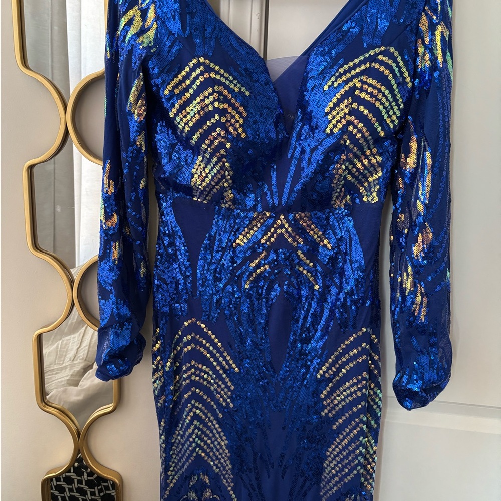 Dazzling Blue Sequin Long Sleeve Dress